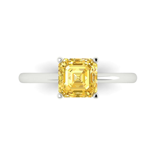1.5 cttw Natural Citrine Solitaire  Engagement Ring - Solid White Gold (VVS1, Asscher Cut,6.5mm)