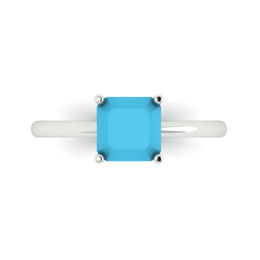 1.5 cttw Simulated Turquoise Solitaire  Engagement Ring - Solid White Gold (VVS1, Asscher Cut,6.5mm)