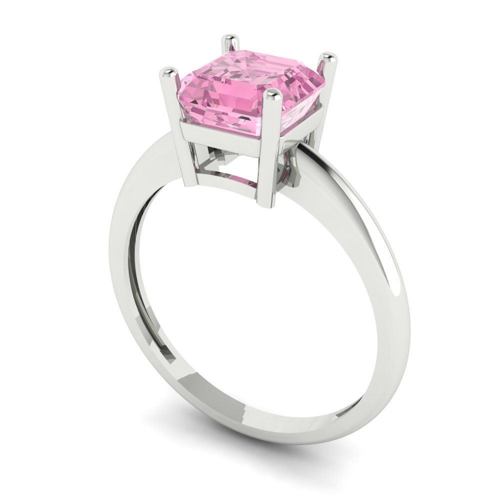 1.5 cttw Zirconia Simulated Pink Diamond Solitaire  Engagement Ring - Solid Gold (VVS1, Asscher Cut,6.5mm)