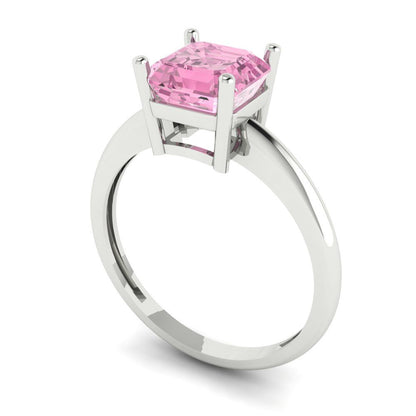1.5 cttw Zirconia Simulated Pink Diamond Solitaire  Engagement Ring - Solid Gold (VVS1, Asscher Cut,6.5mm)