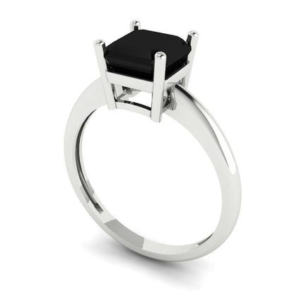1.5 cttw Natural Onyx Solitaire  Engagement Ring - Solid Gold (Asscher Cut,6.5mm)