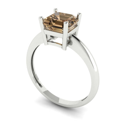 1.5 cttw Zirconia Simulated Champagne Diamond Solitaire  Engagement Ring - Solid Gold (VVS1, Asscher Cut,6.5mm)