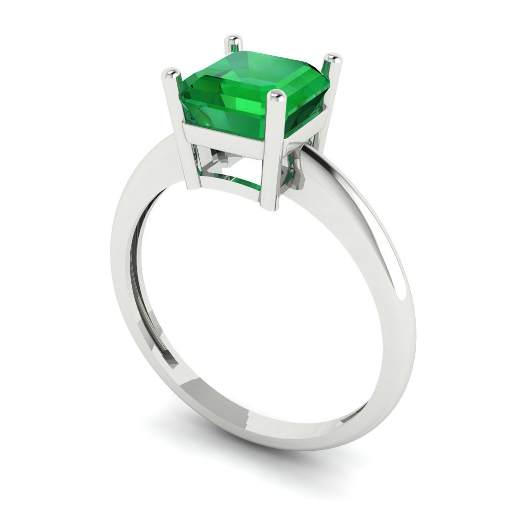 1.5 cttw Simulated Emerald Solitaire  Engagement Ring - Solid Gold (Asscher Cut,6.5mm)