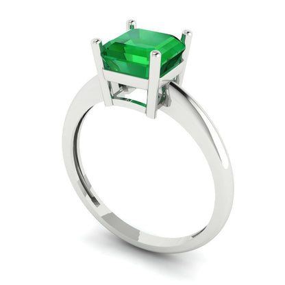 1.5 cttw Simulated Emerald Solitaire  Engagement Ring - Solid Gold (Asscher Cut,6.5mm)