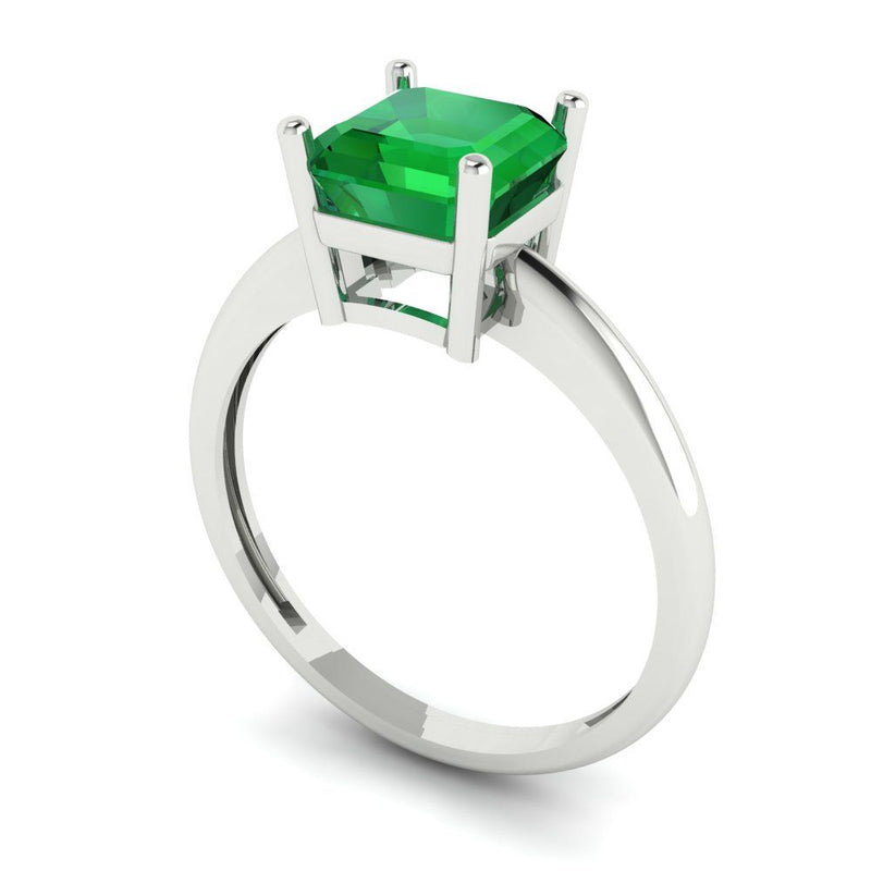 1.5 ct Brilliant Asscher Cut Simulated Emerald Stone White Gold Solitaire Ring