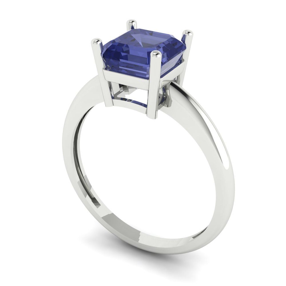 1.5 cttw Simulated Tanzanite Solitaire  Engagement Ring - Solid Gold (Asscher Cut,6.5mm)