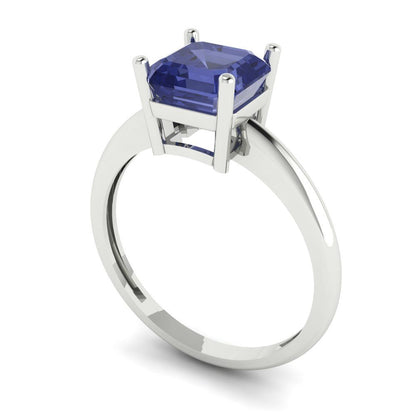 1.5 cttw Simulated Tanzanite Solitaire  Engagement Ring - Solid Gold (Asscher Cut,6.5mm)