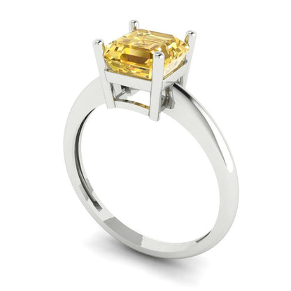 1.5 cttw Yellow Moissanite Solitaire  Engagement Ring - Solid Gold (Asscher Cut,6.5mm)