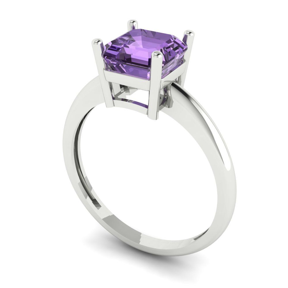 1.5 cttw Simulated Alexandrite Solitaire  Engagement Ring - Solid Gold (Asscher Cut,6.5mm)
