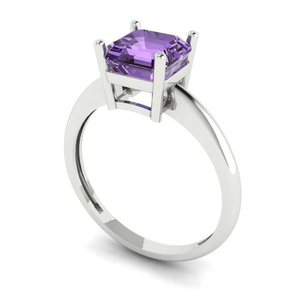 1.5 cttw Simulated Alexandrite Solitaire  Engagement Ring - Solid Gold (Asscher Cut,6.5mm)