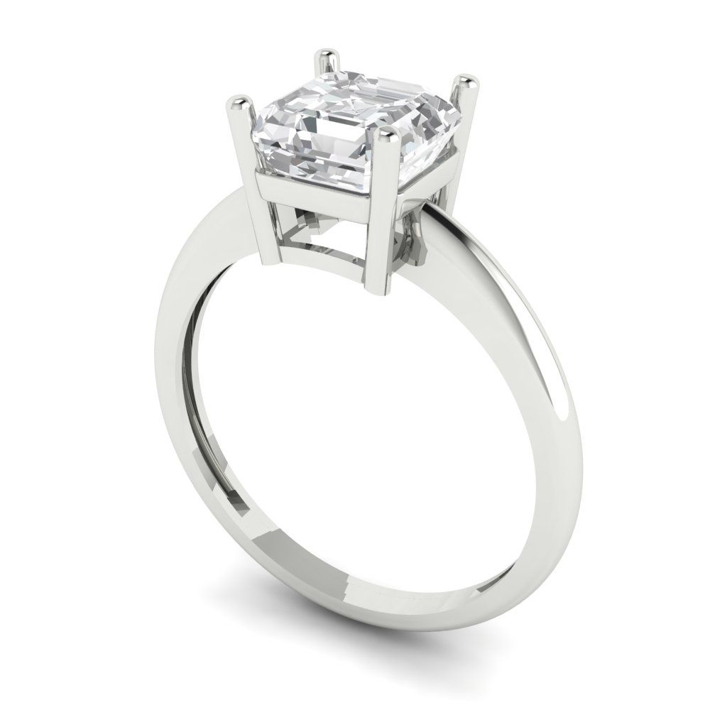 1.5 cttw White Sapphire Solitaire  Engagement Ring - Solid Gold (Asscher Cut,6.5mm)