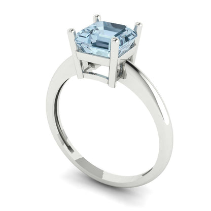1.5 cttw Natural Aquamarine Solitaire  Engagement Ring - Solid Gold (Asscher Cut,6.5mm)