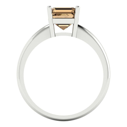 1.5 cttw Zirconia Simulated Champagne Diamond Solitaire  Engagement Ring - Solid Gold (VVS1, Asscher Cut,6.5mm)