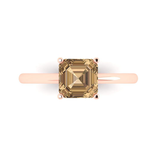 1.5 cttw Zirconia Simulated Champagne Diamond Solitaire  Engagement Ring - Solid Rose Gold (VVS1, Asscher Cut,6.5mm)