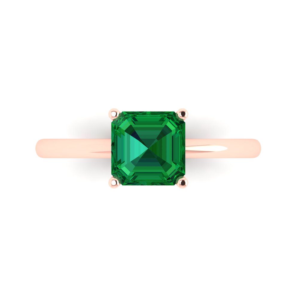 1.5 cttw Simulated Emerald Solitaire  Engagement Ring - Solid Gold (Asscher Cut,6.5mm)
