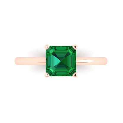 1.5 cttw Simulated Emerald Solitaire  Engagement Ring - Solid Gold (Asscher Cut,6.5mm)