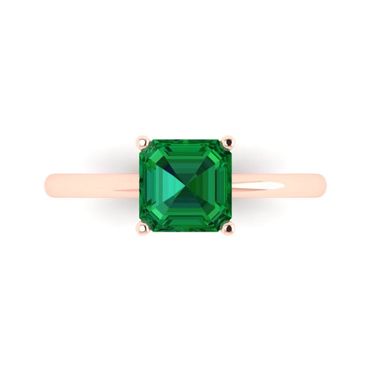 1.5 cttw Simulated Emerald Solitaire  Engagement Ring - Solid Rose Gold (VVS1, Asscher Cut,6.5mm)