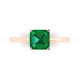 1.5 ct Brilliant Asscher Cut Simulated Emerald Stone Rose Gold Solitaire Ring