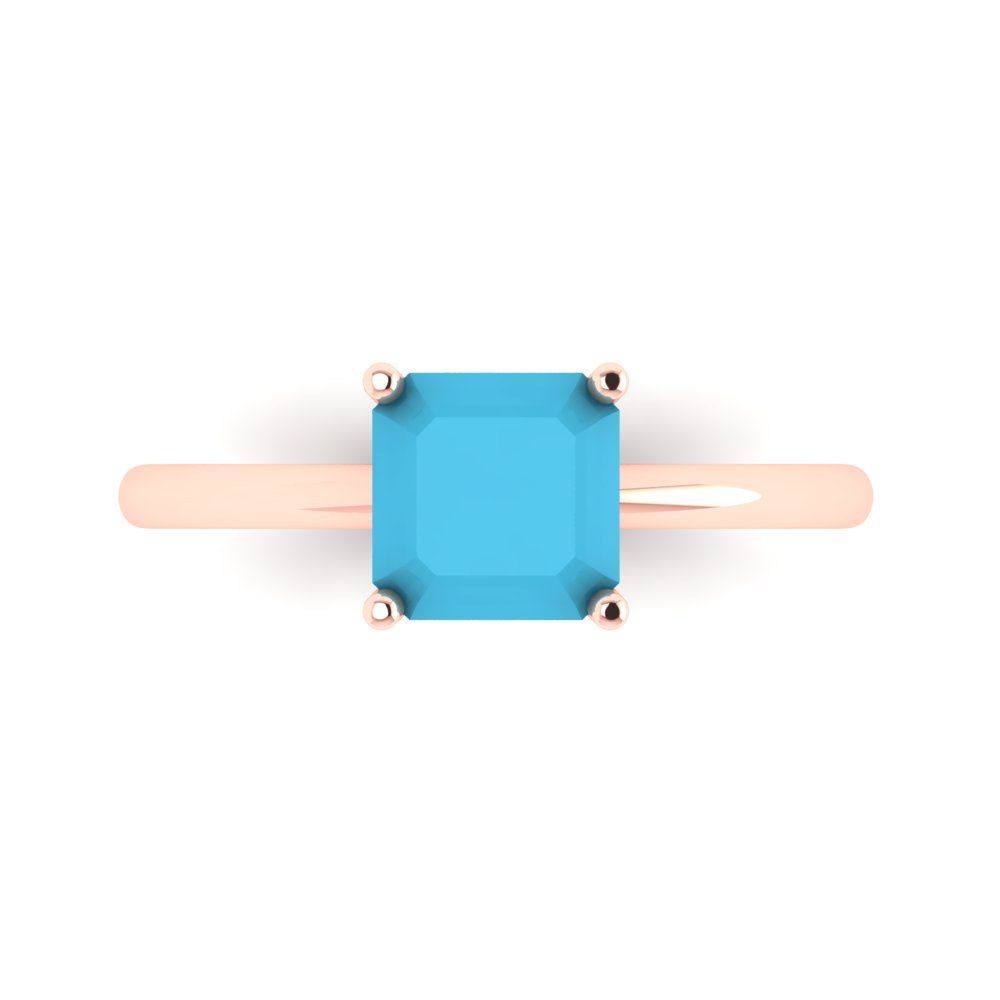 1.5 cttw Simulated Turquoise Solitaire  Engagement Ring - Solid Gold (Asscher Cut,6.5mm)