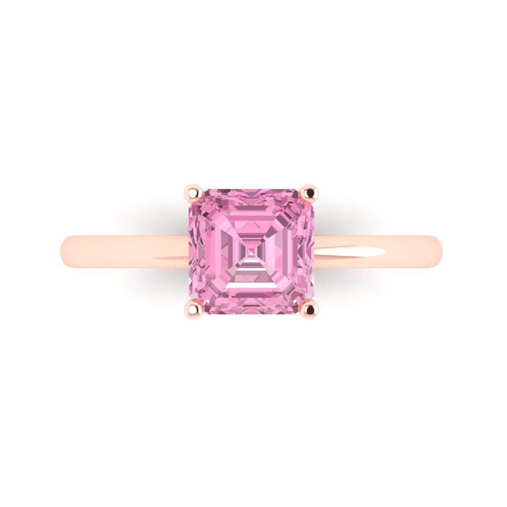 1.5 cttw Zirconia Simulated Pink Diamond Solitaire  Engagement Ring - Solid Rose Gold (VVS1, Asscher Cut,6.5mm)