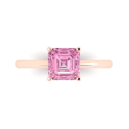 1.5 cttw Zirconia Simulated Pink Diamond Solitaire  Engagement Ring - Solid Rose Gold (VVS1, Asscher Cut,6.5mm)