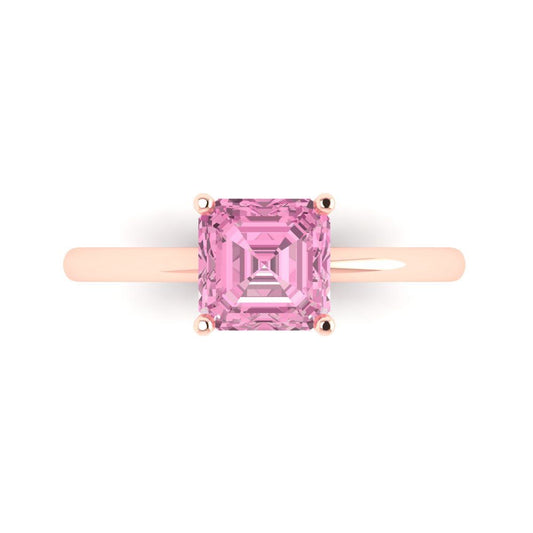 1.5 cttw Zirconia Simulated Pink Diamond Solitaire  Engagement Ring - Solid Rose Gold (VVS1, Asscher Cut,6.5mm)