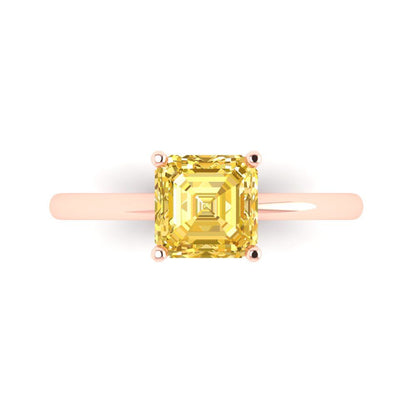 1.5 cttw Zirconia Simulated Yellow Diamond Solitaire  Engagement Ring - Solid Rose Gold (VVS1, Asscher Cut,6.5mm)
