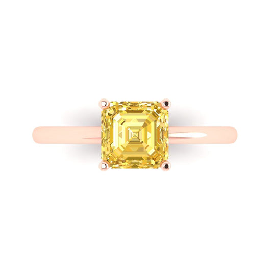 1.5 cttw Zirconia Simulated Yellow Diamond Solitaire  Engagement Ring - Solid Rose Gold (VVS1, Asscher Cut,6.5mm)