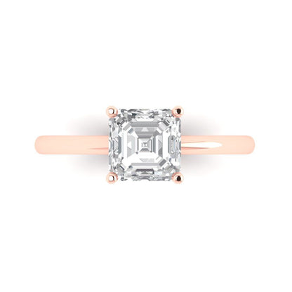 1.5 cttw Certified Moissanite Solitaire  Engagement Ring - Solid Gold (VVS1, D-F,Asscher Cut,6.5mm)