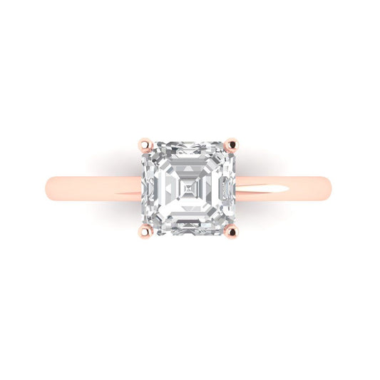 1.5 cttw White Sapphire Solitaire  Engagement Ring - Solid Rose Gold (VVS1, Asscher Cut,6.5mm)