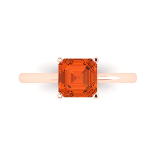 1.5 cttw Zirconia Simulated Red Diamond Solitaire  Engagement Ring - Solid Rose Gold (VVS1, Asscher Cut,6.5mm)