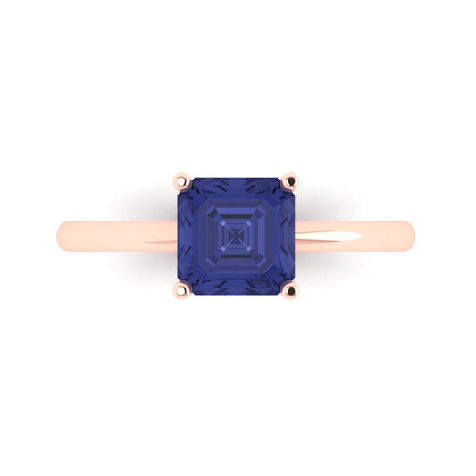 1.5 cttw Simulated Tanzanite Solitaire  Engagement Ring - Solid Rose Gold (VVS1, Asscher Cut,6.5mm)