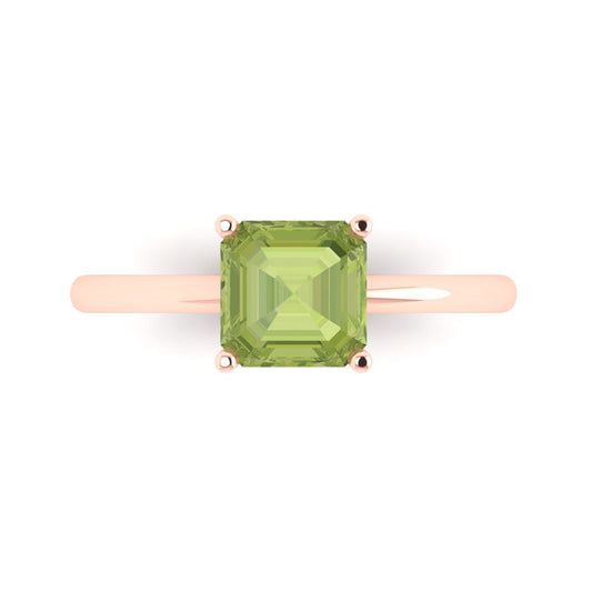 1.5 cttw Natural Peridot Solitaire  Engagement Ring - Solid Rose Gold (VVS1, Asscher Cut,6.5mm)