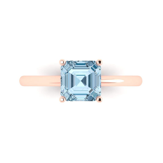 1.5 cttw Natural Sky Blue Topaz Solitaire  Engagement Ring - Solid Rose Gold (VVS1, Asscher Cut,6.5mm)