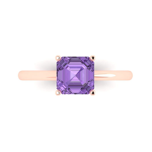1.5 cttw Simulated Alexandrite Solitaire  Engagement Ring - Solid Rose Gold (VVS1, Asscher Cut,6.5mm)