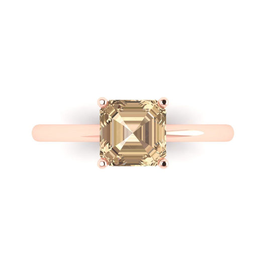1.5 cttw Yellow Moissanite Solitaire  Engagement Ring - Solid Rose Gold (VVS1, Asscher Cut,6.5mm)
