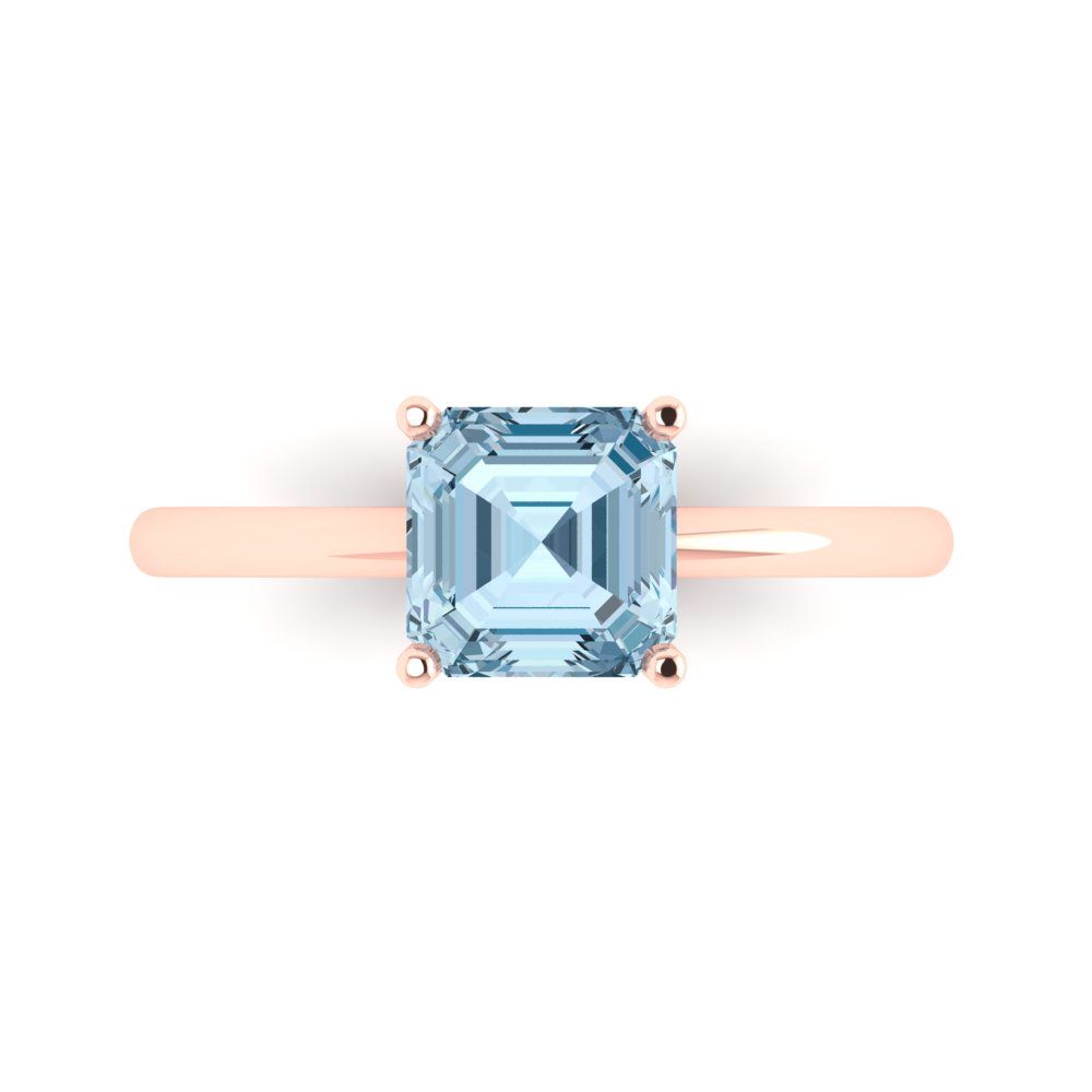 1.5 cttw Zirconia Simulated Blue Diamond Solitaire  Engagement Ring - Solid Gold (VVS1, Asscher Cut,6.5mm)