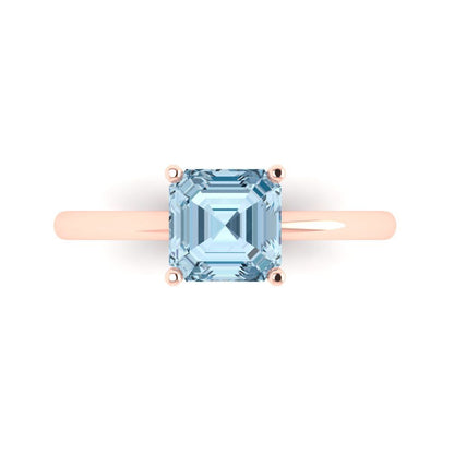 1.5 cttw Zirconia Simulated Blue Diamond Solitaire  Engagement Ring - Solid Gold (VVS1, Asscher Cut,6.5mm)