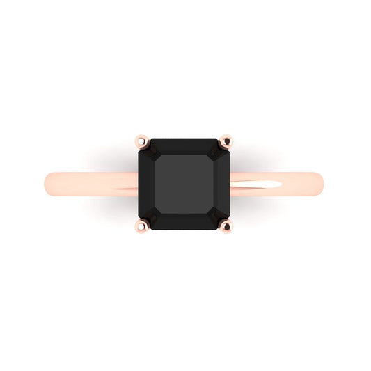 1.5 cttw Natural Onyx Solitaire  Engagement Ring - Solid Rose Gold (VVS1, Asscher Cut,6.5mm)