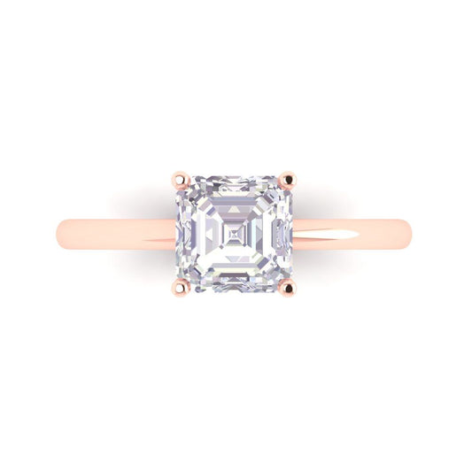 1.5 cttw Blue Moissanite Solitaire  Engagement Ring - Solid Rose Gold (VVS1, Asscher Cut,6.5mm)
