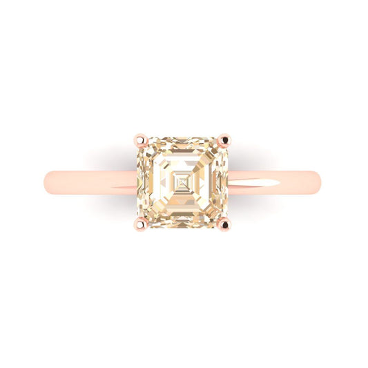 1.5 cttw Natural Morganite Solitaire  Engagement Ring - Solid Rose Gold (VVS1, Asscher Cut,6.5mm)