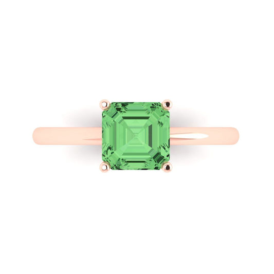 1.5 cttw Zirconia Simulated Green Diamond Solitaire  Engagement Ring - Solid Rose Gold (VVS1, Asscher Cut,6.5mm)
