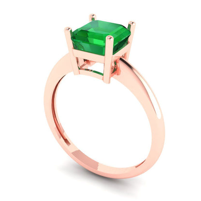 1.5 cttw Simulated Emerald Solitaire  Engagement Ring - Solid Gold (Asscher Cut,6.5mm)