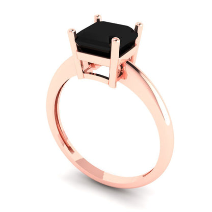 1.5 cttw Natural Onyx Solitaire  Engagement Ring - Solid Gold (Asscher Cut,6.5mm)