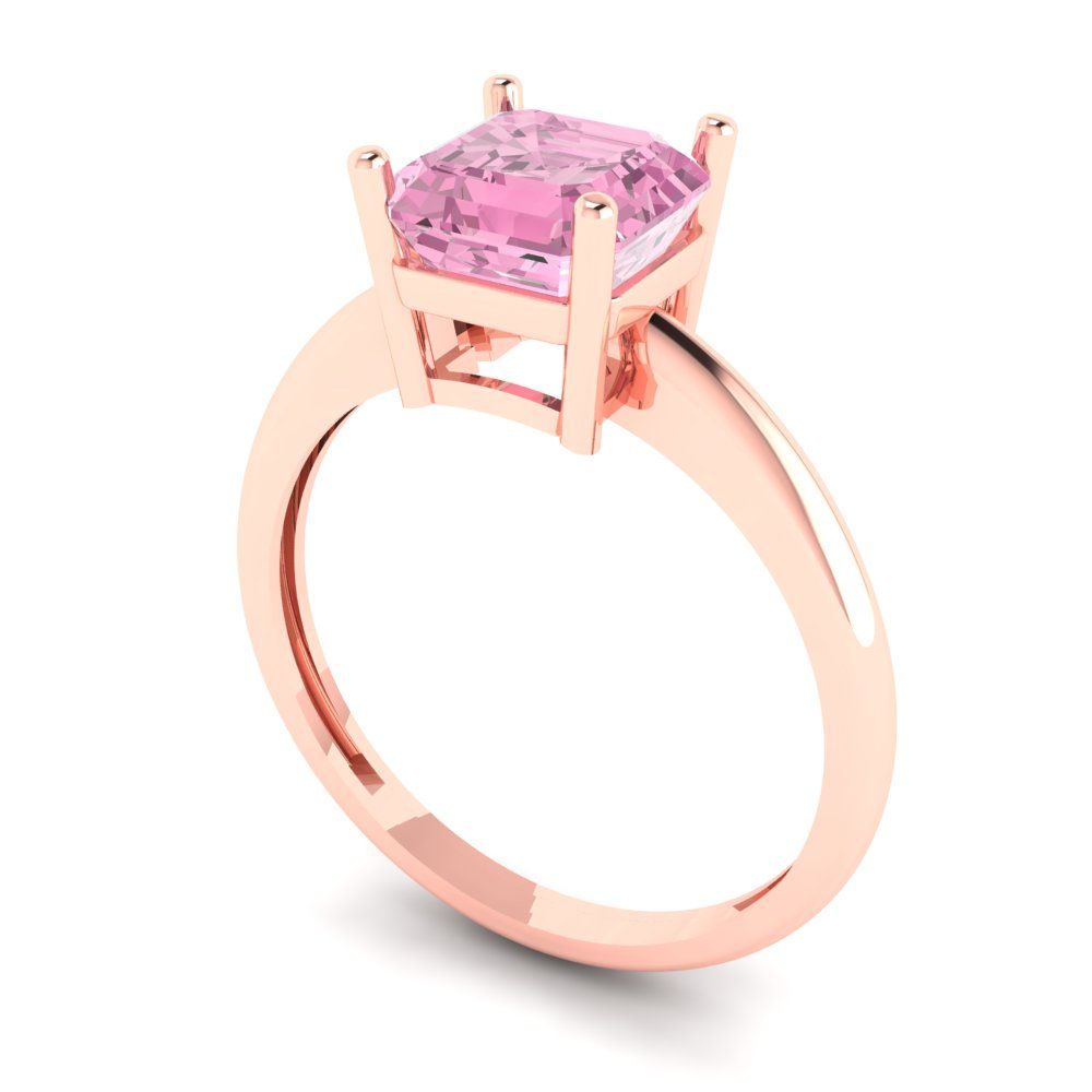 1.5 cttw Zirconia Simulated Pink Diamond Solitaire  Engagement Ring - Solid Rose Gold (VVS1, Asscher Cut,6.5mm)
