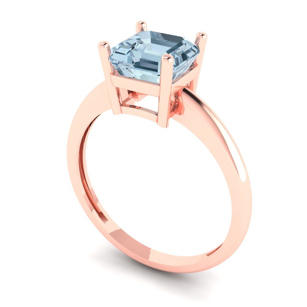 1.5 cttw Zirconia Simulated Blue Diamond Solitaire  Engagement Ring - Solid Gold (VVS1, Asscher Cut,6.5mm)