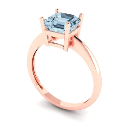 1.5 cttw Zirconia Simulated Blue Diamond Solitaire  Engagement Ring - Solid Gold (VVS1, Asscher Cut,6.5mm)