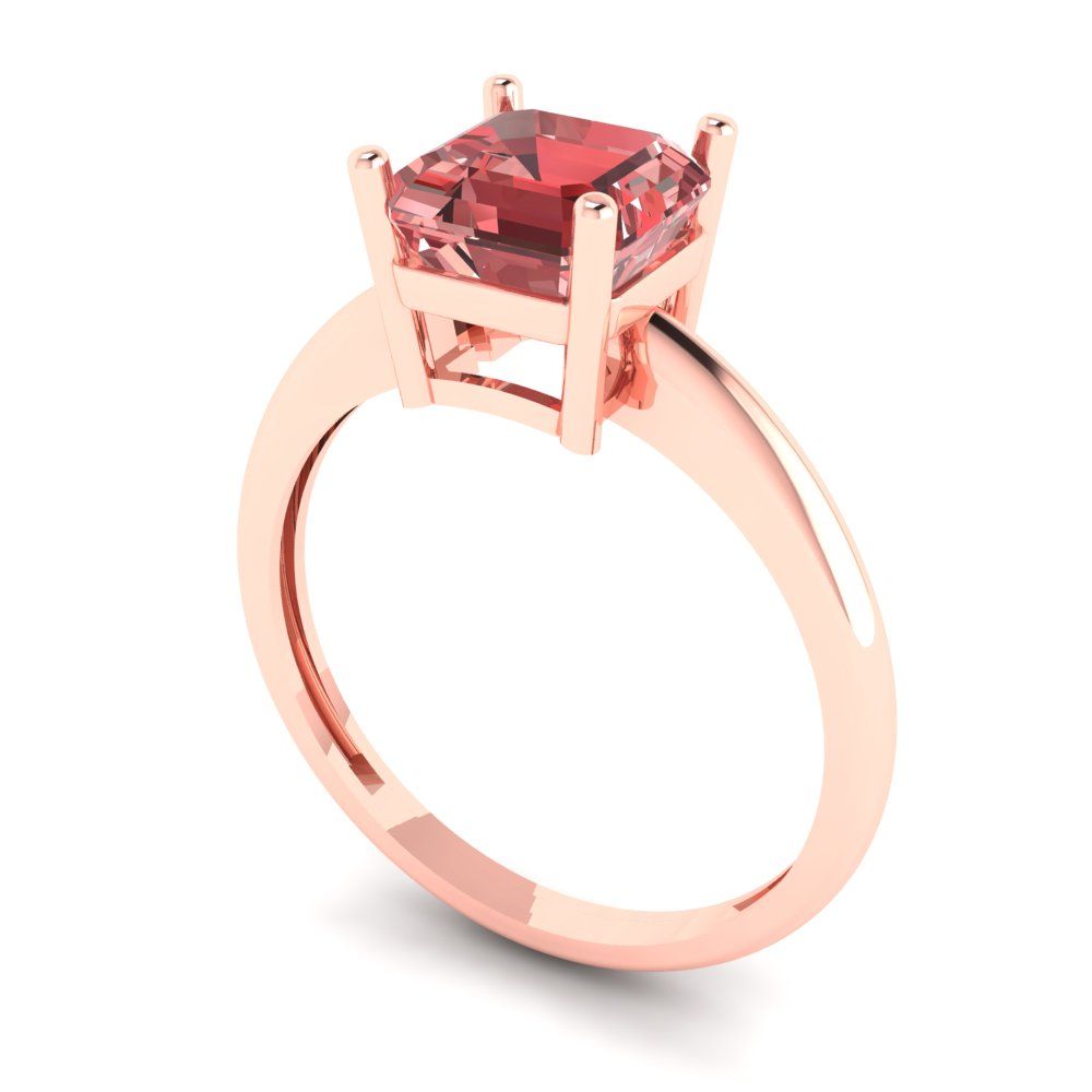 1.5 cttw Natural Garnet Solitaire  Engagement Ring - Solid Gold (Asscher Cut,6.5mm)