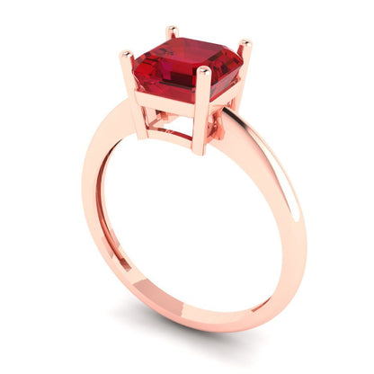 1.5 cttw Simulated Pink Tourmaline Solitaire  Engagement Ring - Solid Gold (Asscher Cut,6.5mm)