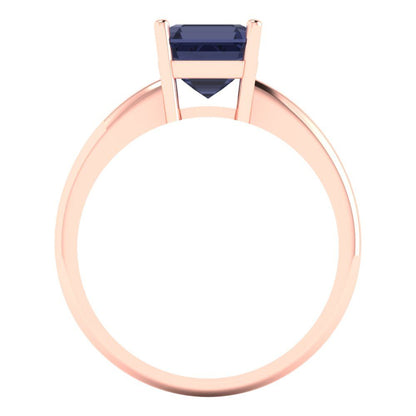 1.5 cttw Simulated Blue Sapphire Solitaire  Engagement Ring - Solid Gold (Asscher Cut,6.5mm)